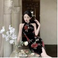 Halter Neck Velvet Cheongsam 